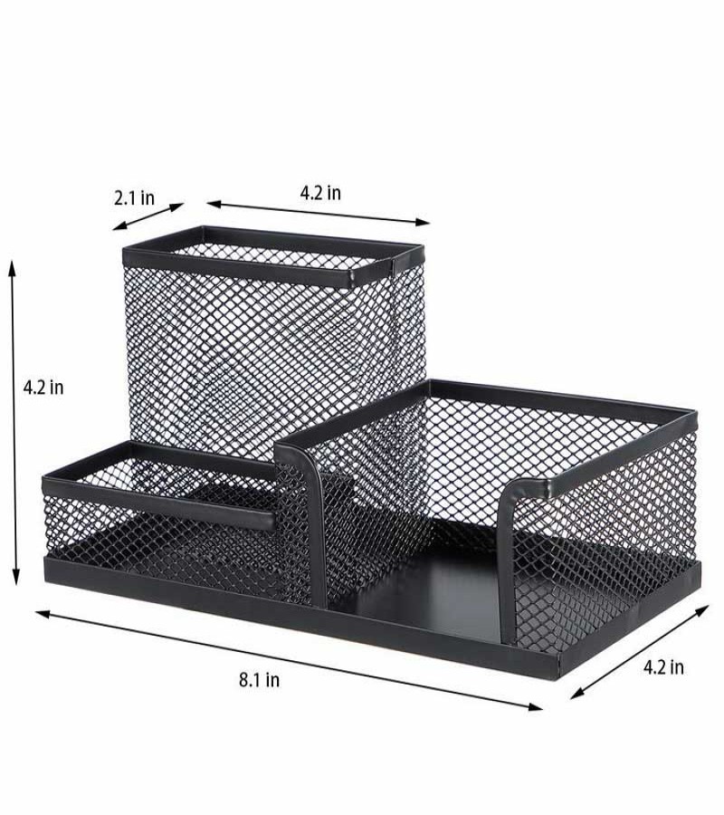 3 Compartments Metallic Mesh Desk Stationary Organizer For Home And Office