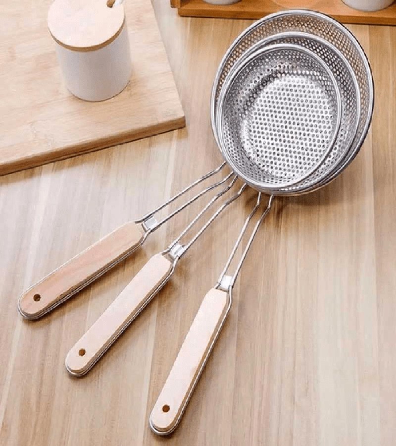Stainless Steel Strainer Colander With Wooden Handle