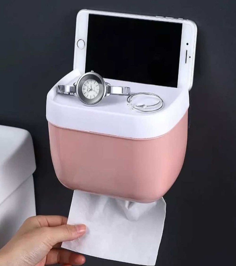 Wall-Mounted Toilet Tissue Roll Paper Holder With Shelf Storage Rack And Mobile Holder